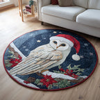 Snowy Barn Owl Round Mat Rug - washable non-slip printed rug