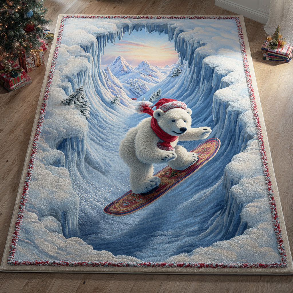 Snowy Bear area rug in a living room