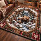 Snowy Bear Family area rug in a living room