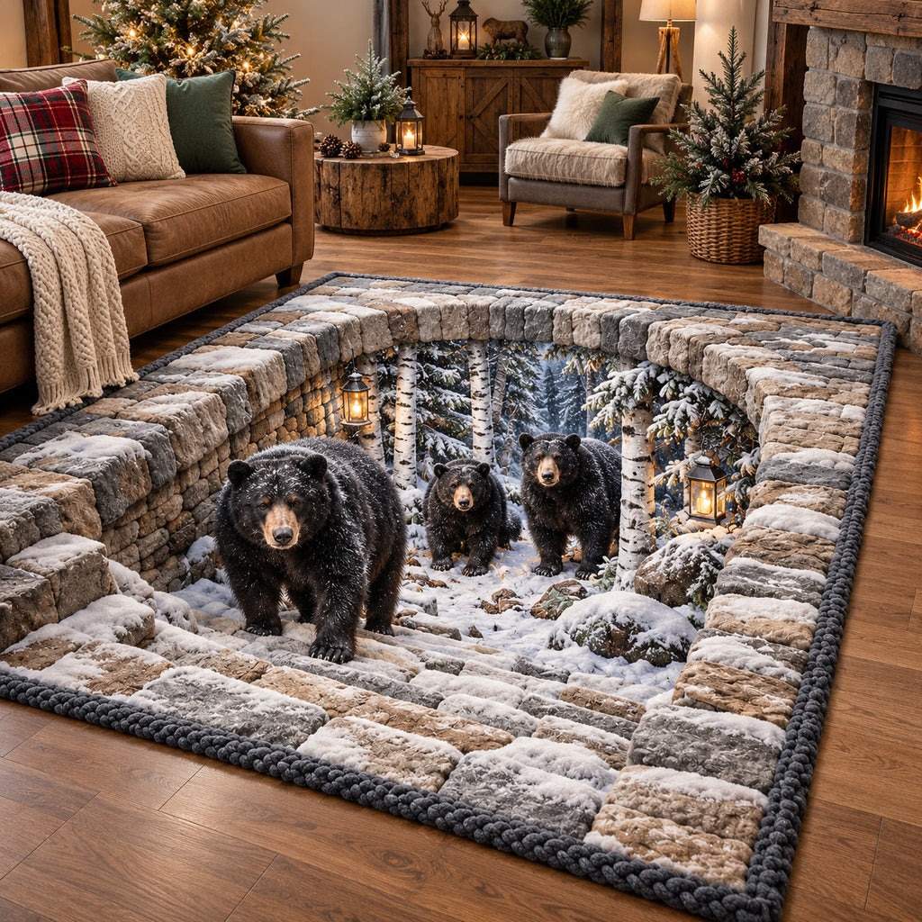 Snowy Bear Steps area rug in a living room