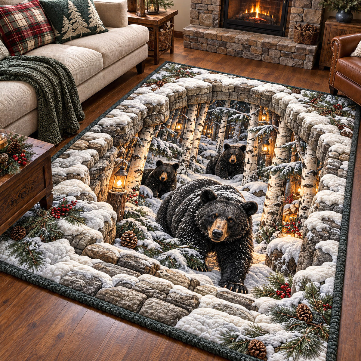 Snowy Bear Steps area rug in a living room