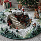 Snowy Book Haven Round Mat Rug - washable non-slip printed rug