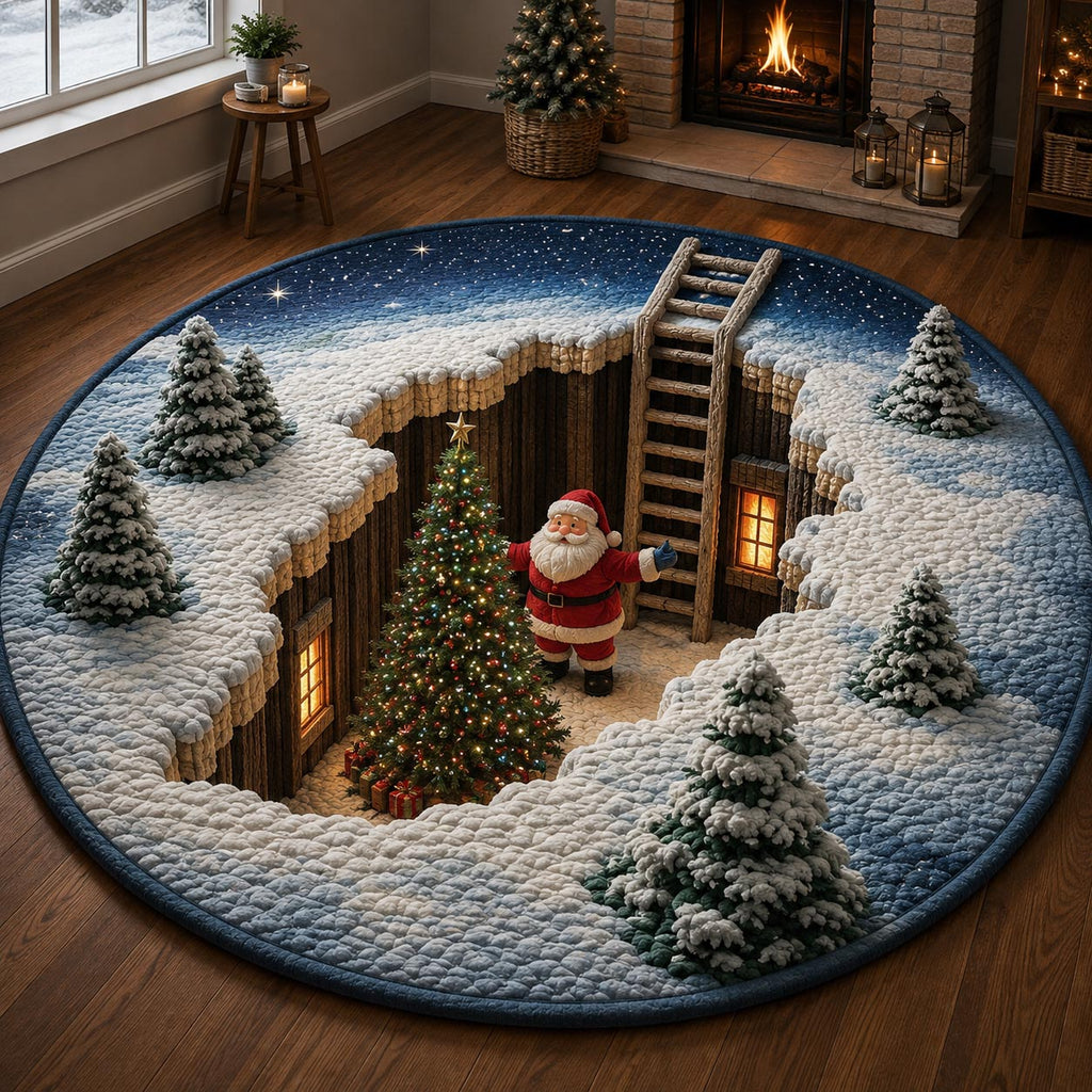 Snowy Cabin Round Mat Rug - Farmhouse Design | Cozy Home Decor - washable non-slip printed rug