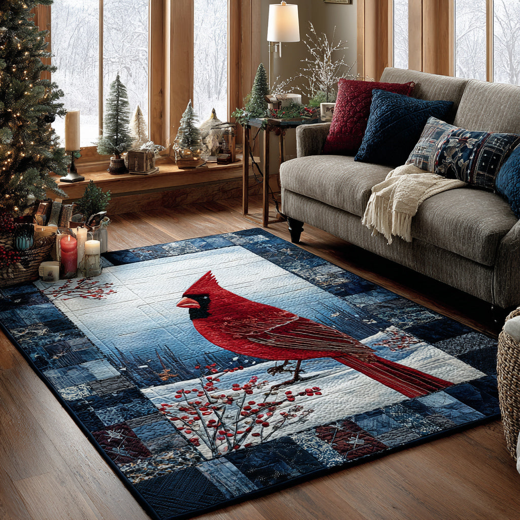 Snowy Cardinal area rug in a living room