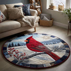 Snowy Cardinal Round Mat Rug - washable non-slip printed rug