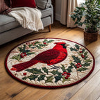 Snowy Cardinal Retreat Round Mat Rug - washable non-slip printed rug