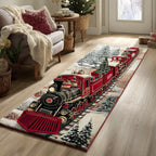 Snowy Christmas Train Runner Carpet Runner Rug - Cute Pet Design | Animal Printed Runner Rug