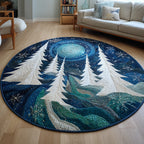 Snowy Christmas Trees Round Mat Rug - washable non-slip printed rug