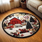 Snowy Eve Farmstead Round Mat Rug - washable non-slip printed rug