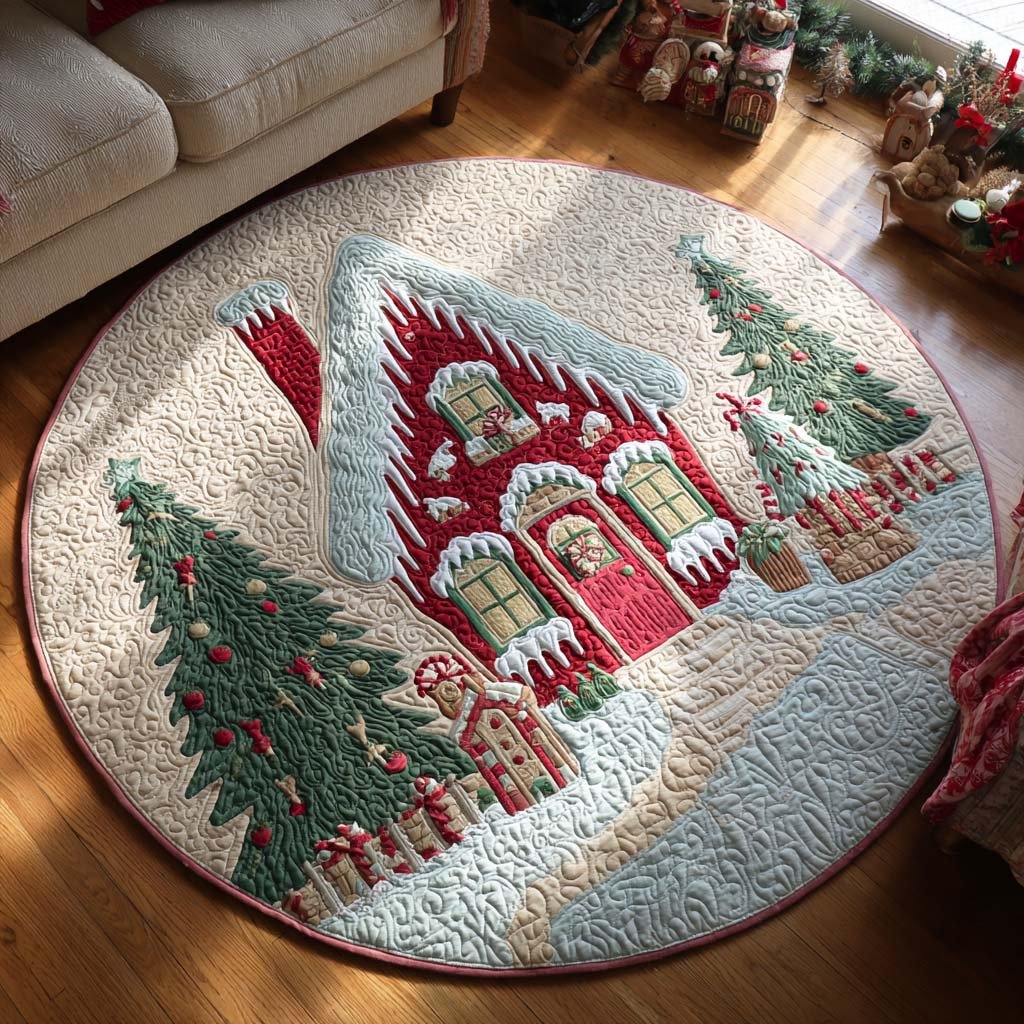 Snowy Eve Round Mat Rug - washable non-slip printed rug