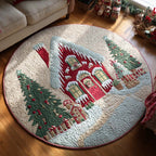 Snowy Eve Round Mat Rug - washable non-slip printed rug
