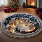 Snowy Express Round Mat Rug - washable non-slip printed rug