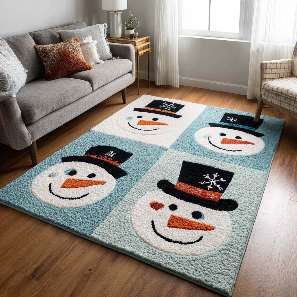Snowy Faces area rug in a living room