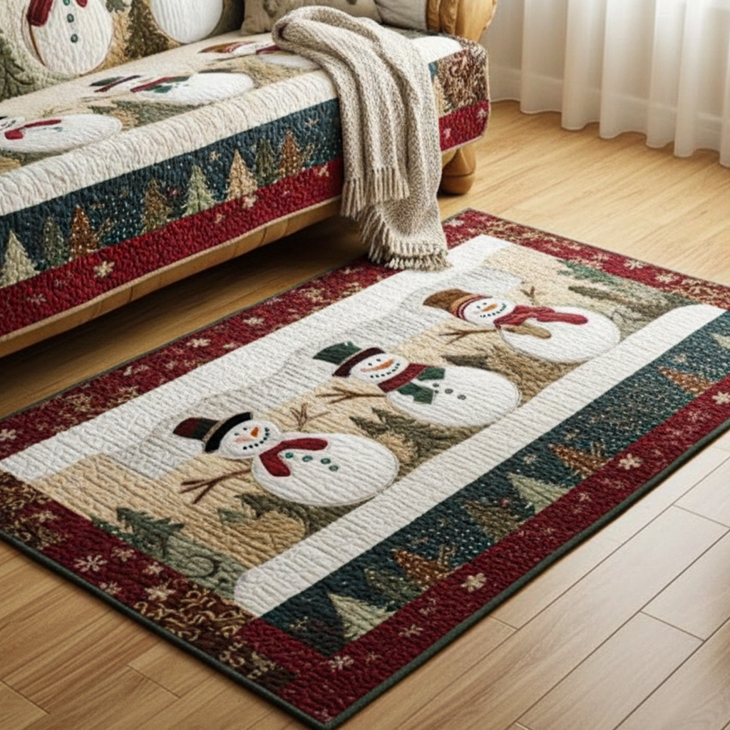 Snowy Friends area rug in a living room