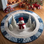 Snowy Fun Round Mat Rug - washable non-slip printed rug