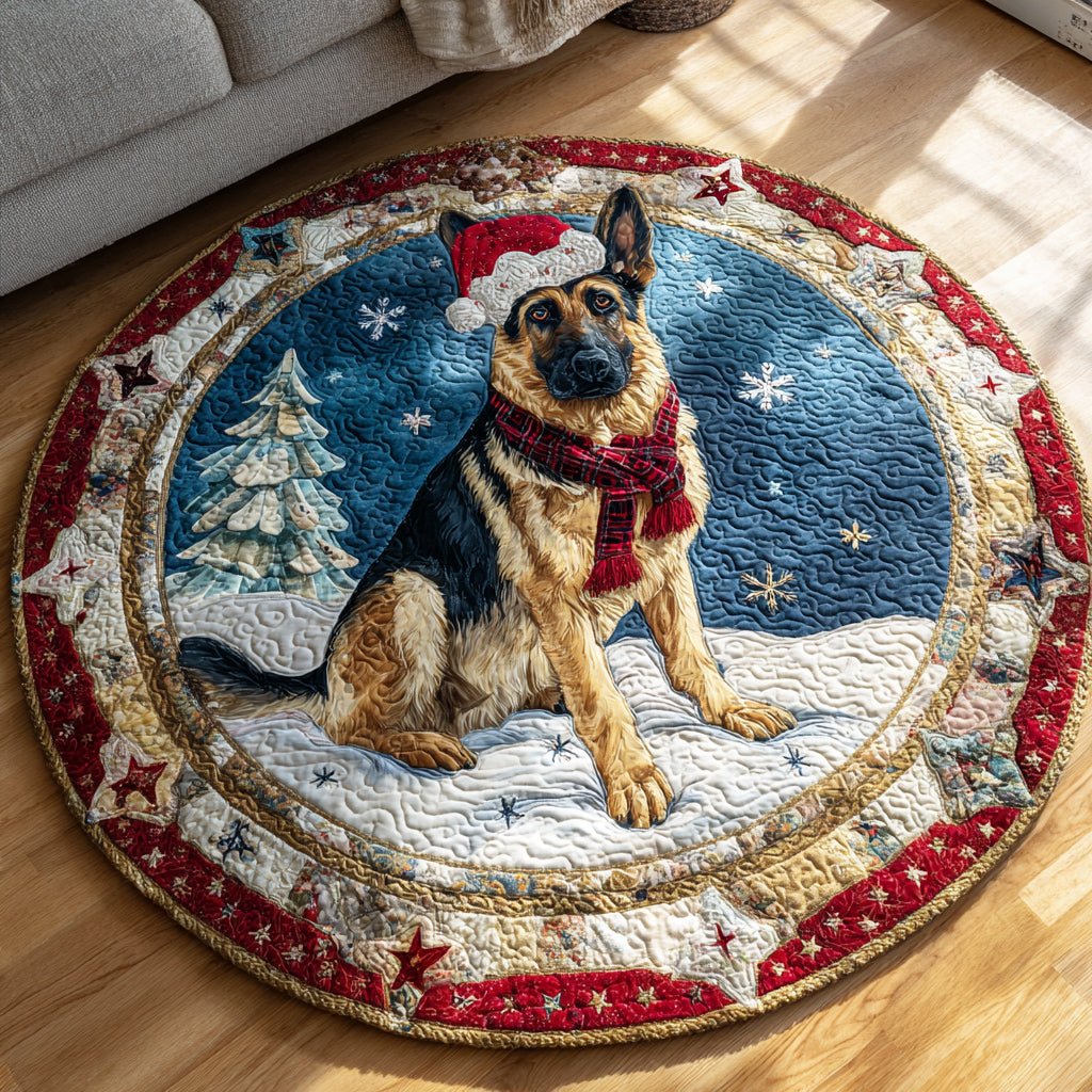 Snowy German Shepherd Round Mat Rug - washable non-slip printed rug