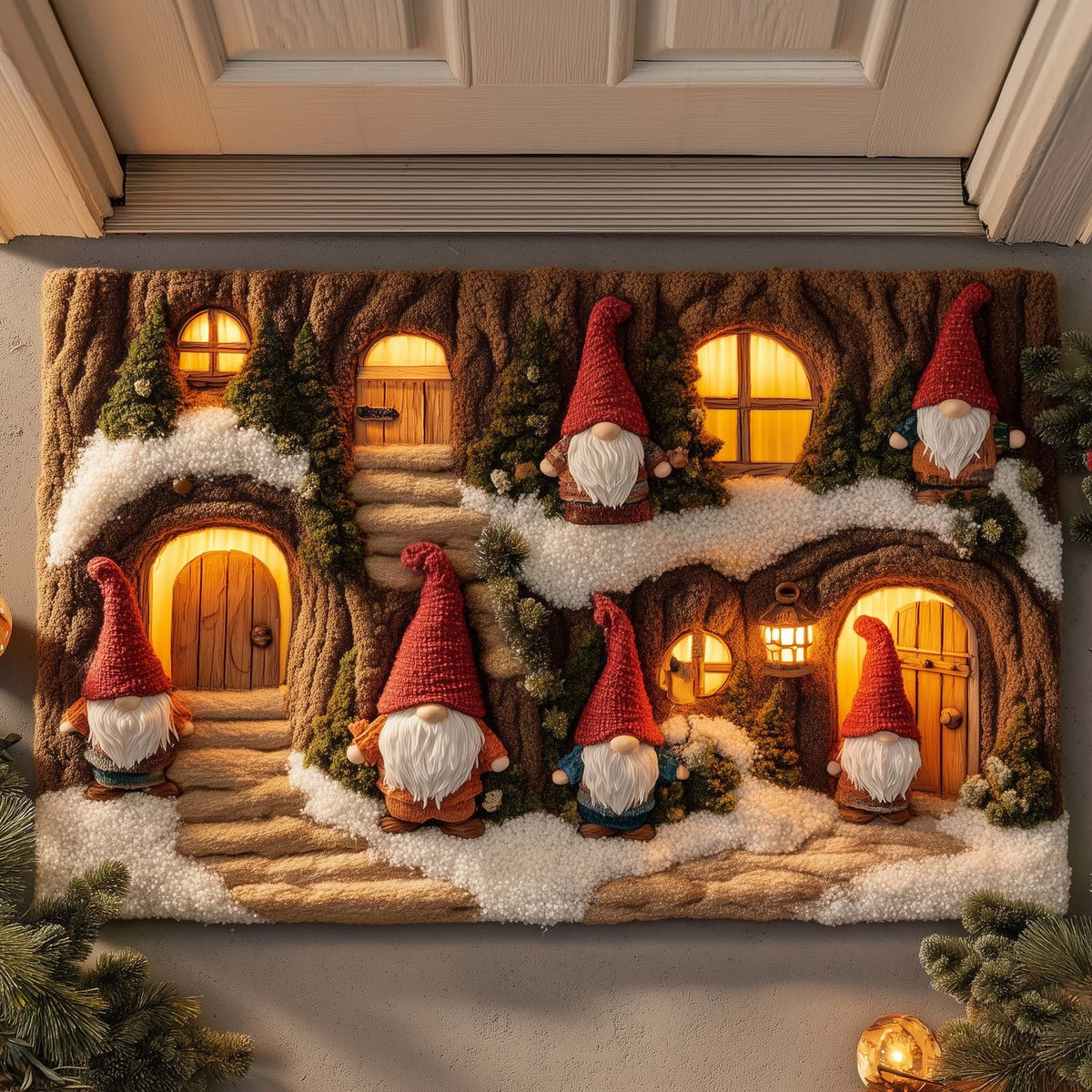 Snowy Gnome Doormat - Seasonal Holiday Design | Printed Welcome Doormat