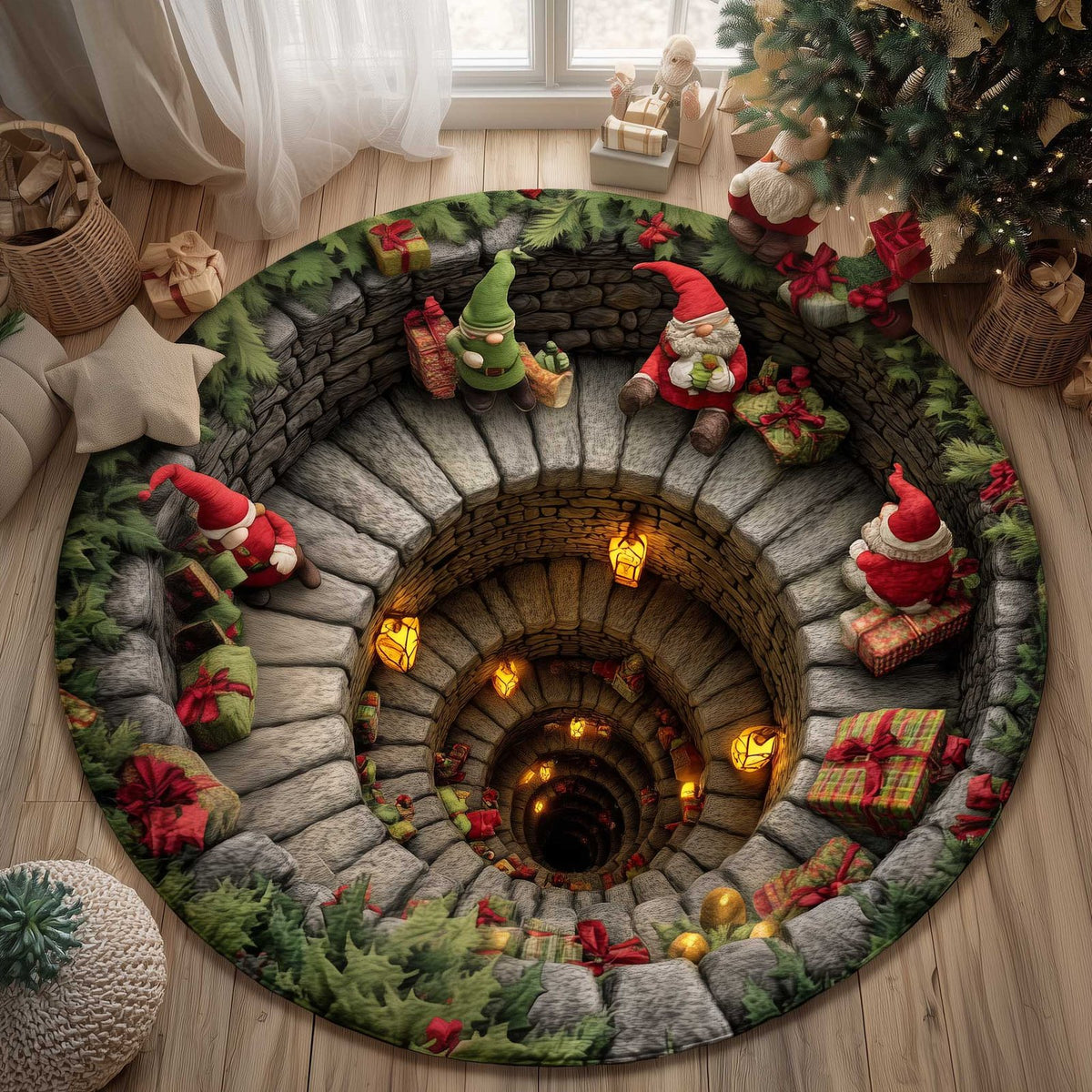 Snowy Gnome Round Mat Rug - Nature Design | Serene Home Decor