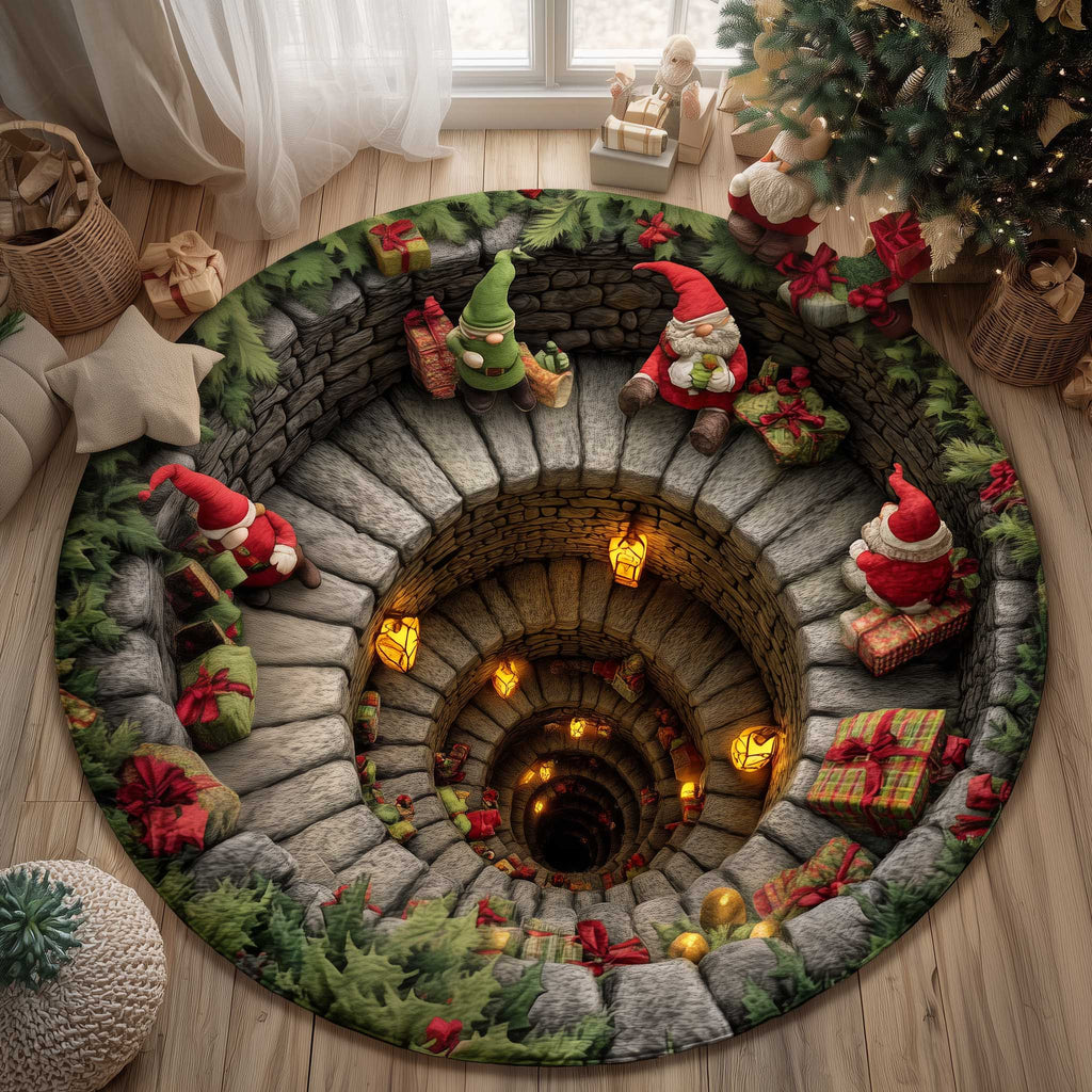 Snowy Gnome Round Mat Rug