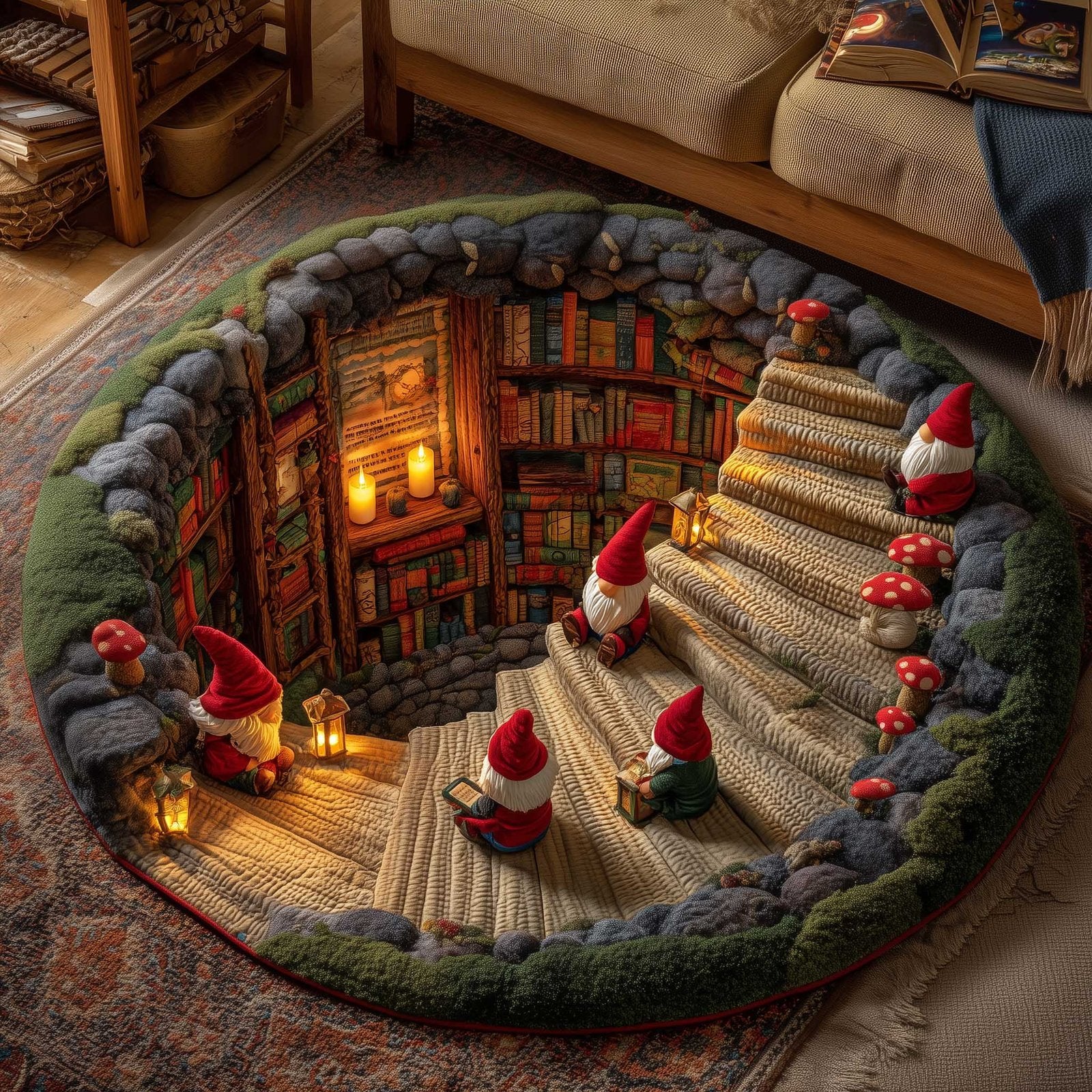 Snowy Gnome Round Mat Rug - Nature Design | Serene Home Decor