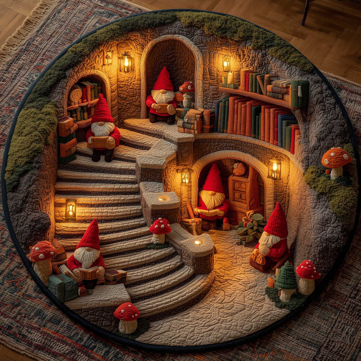 Snowy Gnome Round Mat Rug - washable non-slip printed rug