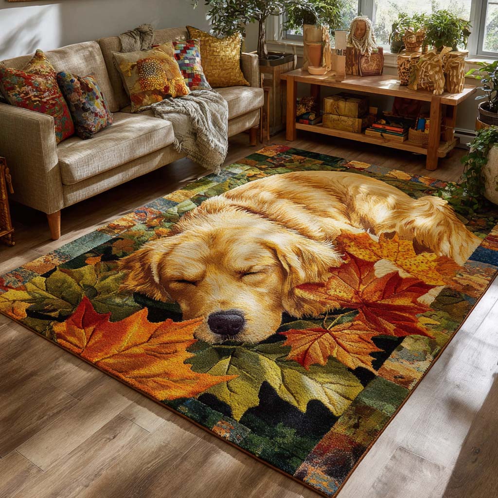 Snowy Golden area rug in a living room