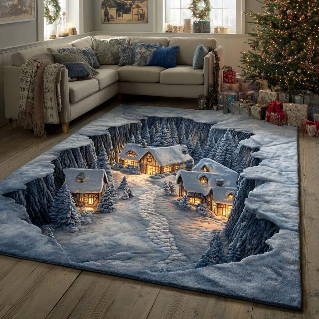 Snowy Haven area rug in a living room
