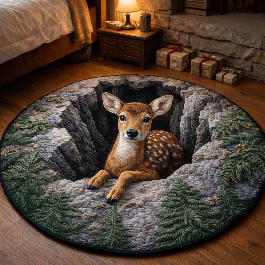 Snowy Hollow Round Mat Rug - washable non-slip printed rug