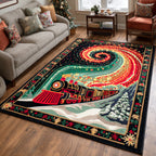 Snowy Night Railway area rug in a living room
