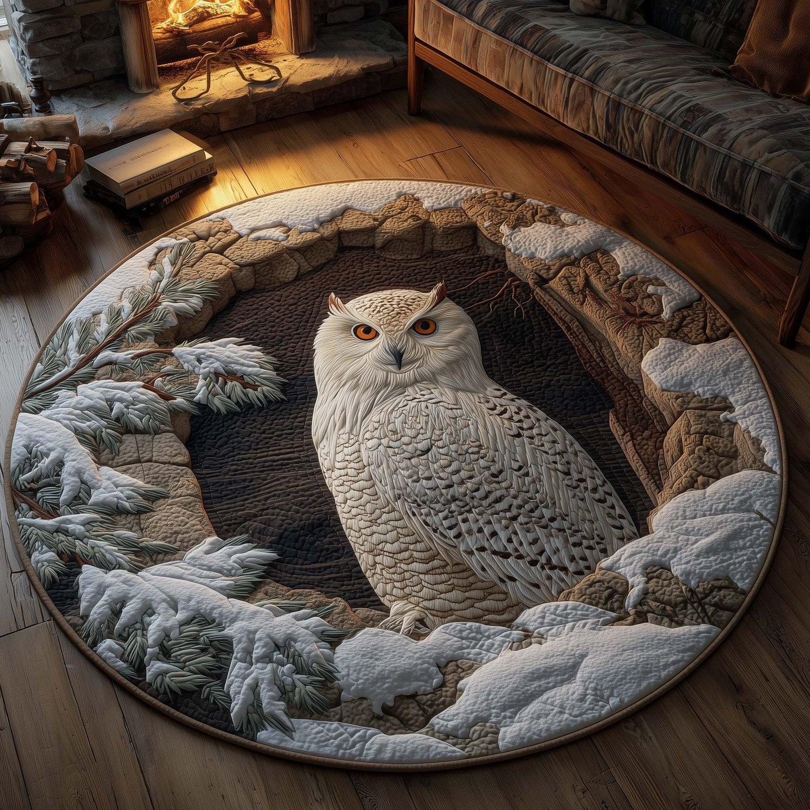 Snowy Owl Winter Dream Round Mat Rug - Cute Pet Design | Animal Printed Home Decor