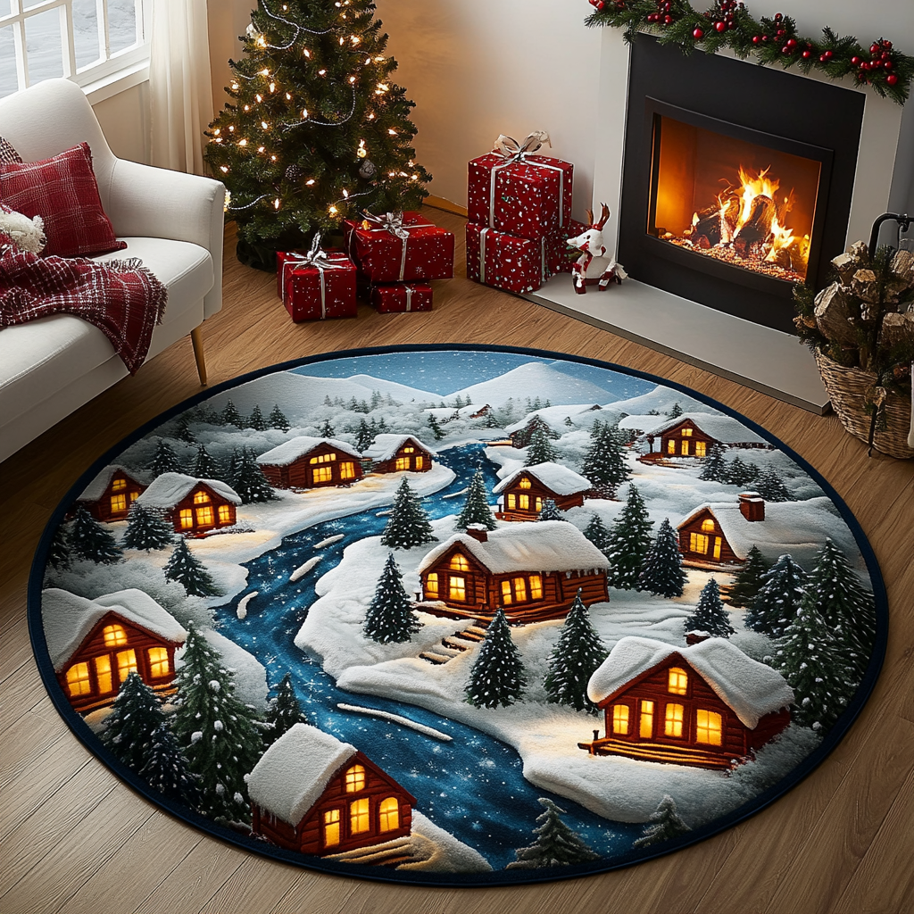 Snowy Path Round Mat Rug