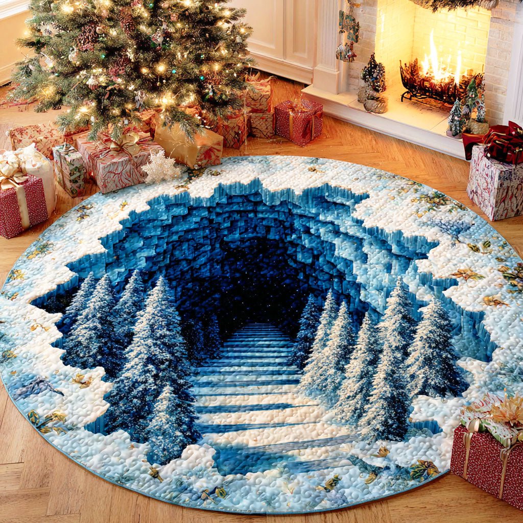 Snowy Pathway Round Mat Rug - washable non-slip printed rug