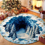 Snowy Pathway Round Mat Rug - washable non-slip printed rug
