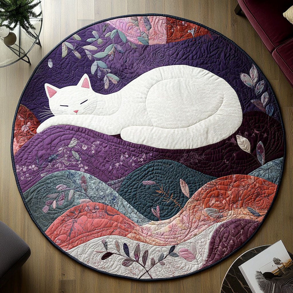 Snowy Paws Round Mat Rug - washable non-slip printed rug