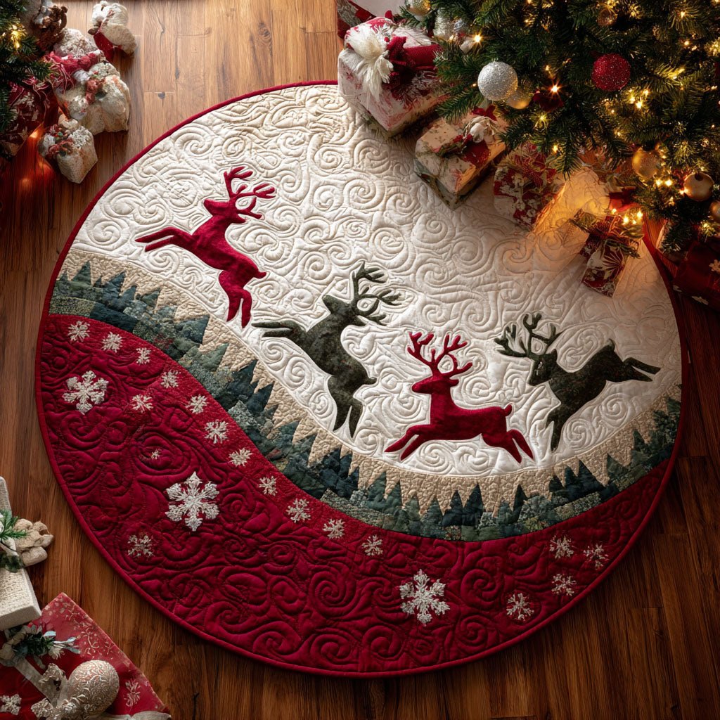 Snowy Reindeer Christmas Round Mat Rug - washable non-slip printed rug