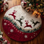 Snowy Reindeer Christmas Round Mat Rug - washable non-slip printed rug