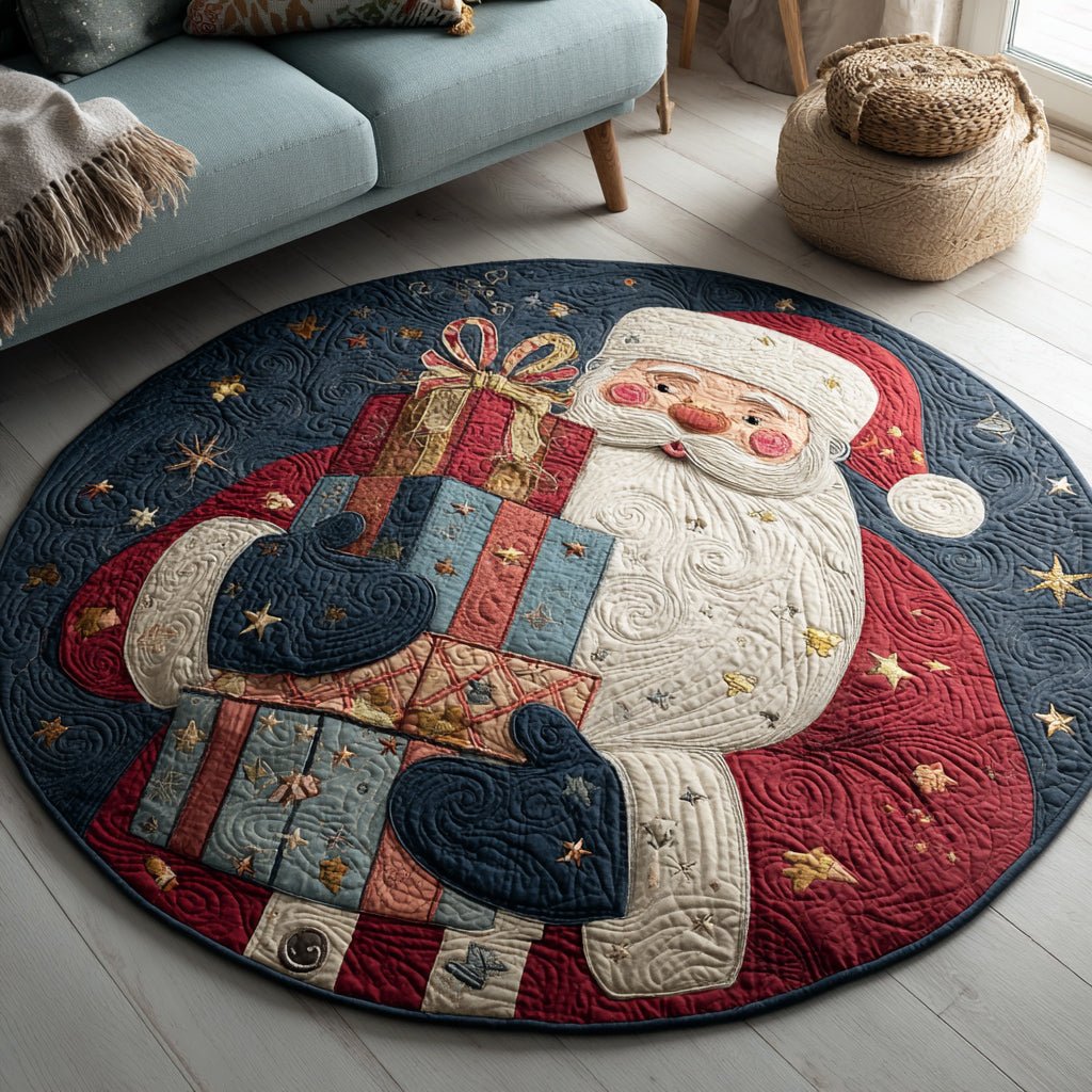 Snowy Santa Claus Christmas Round Mat Rug - washable non-slip printed rug