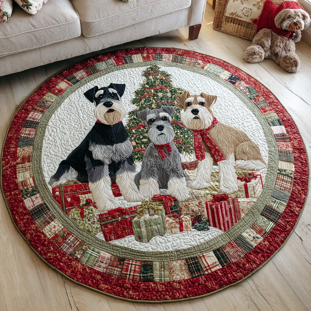 Snowy Schnauzer Scene Round Mat Rug - washable non-slip printed rug