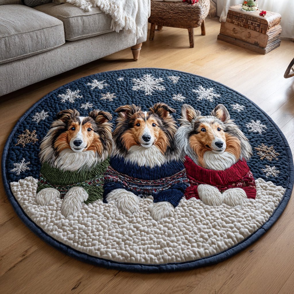 Snowy Shetland Sheepdog Round Mat Rug - washable non-slip printed rug