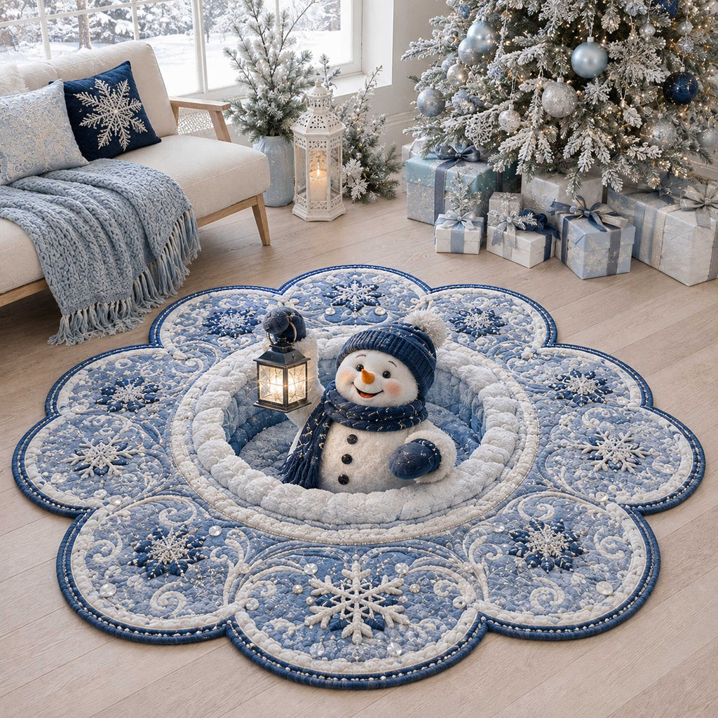 Snowy Snowman Custom Shape Area Rug - Seasonal Design | Die-Cut Non-Slip Rug - washable non-slip printed rug
