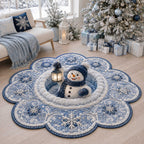 Snowy Snowman Custom Shape Area Rug - Seasonal Design | Die-Cut Non-Slip Rug - washable non-slip printed rug
