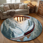 Snowy Train Trail Round Mat Rug - washable non-slip printed rug