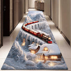 Snowy Train Trail Runner Carpet Runner Rug - Cute Pet Design | Animal Printed Runner Rug
