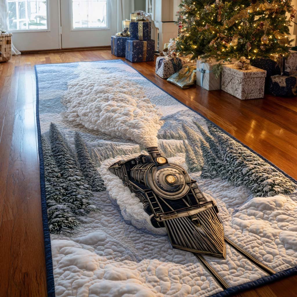 Snowy Train Voyage Runner Carpet Runner Rug - Cute Pet Design | Animal Printed Runner Rug