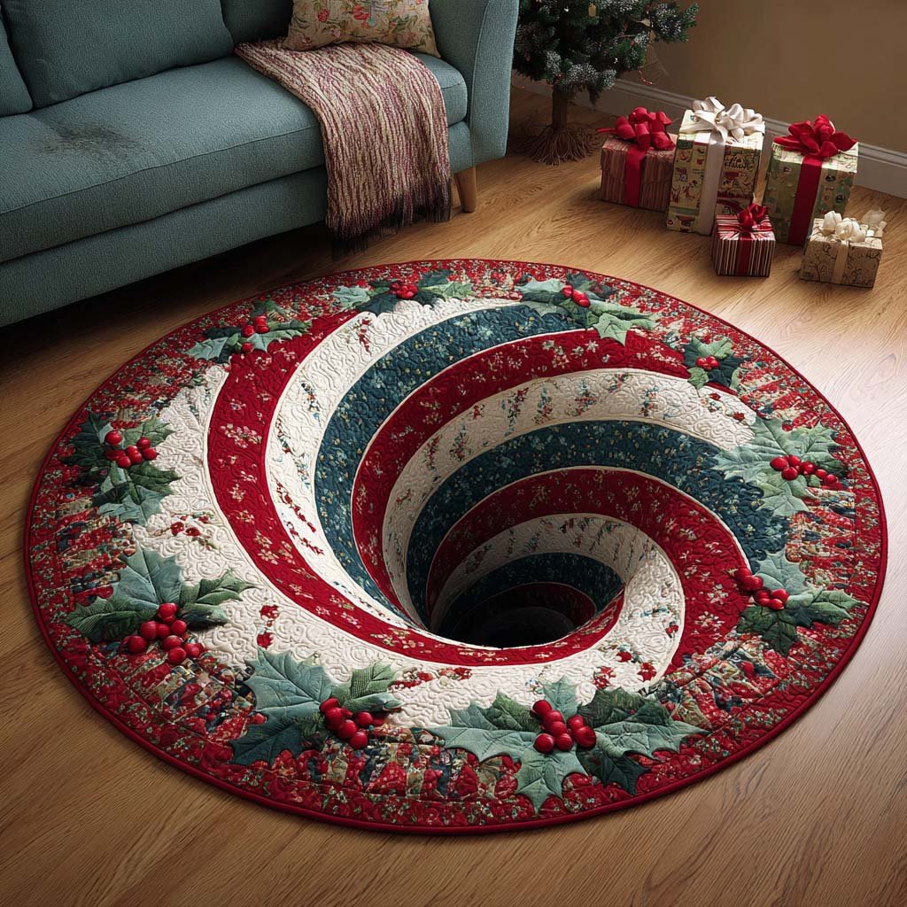 Snowy Twirl Round Mat Rug - washable non-slip printed rug