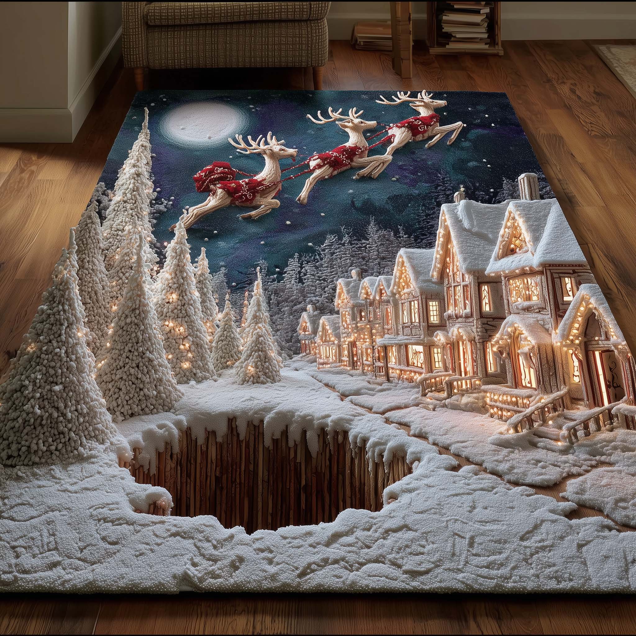 Snowy Village area rug in a living room