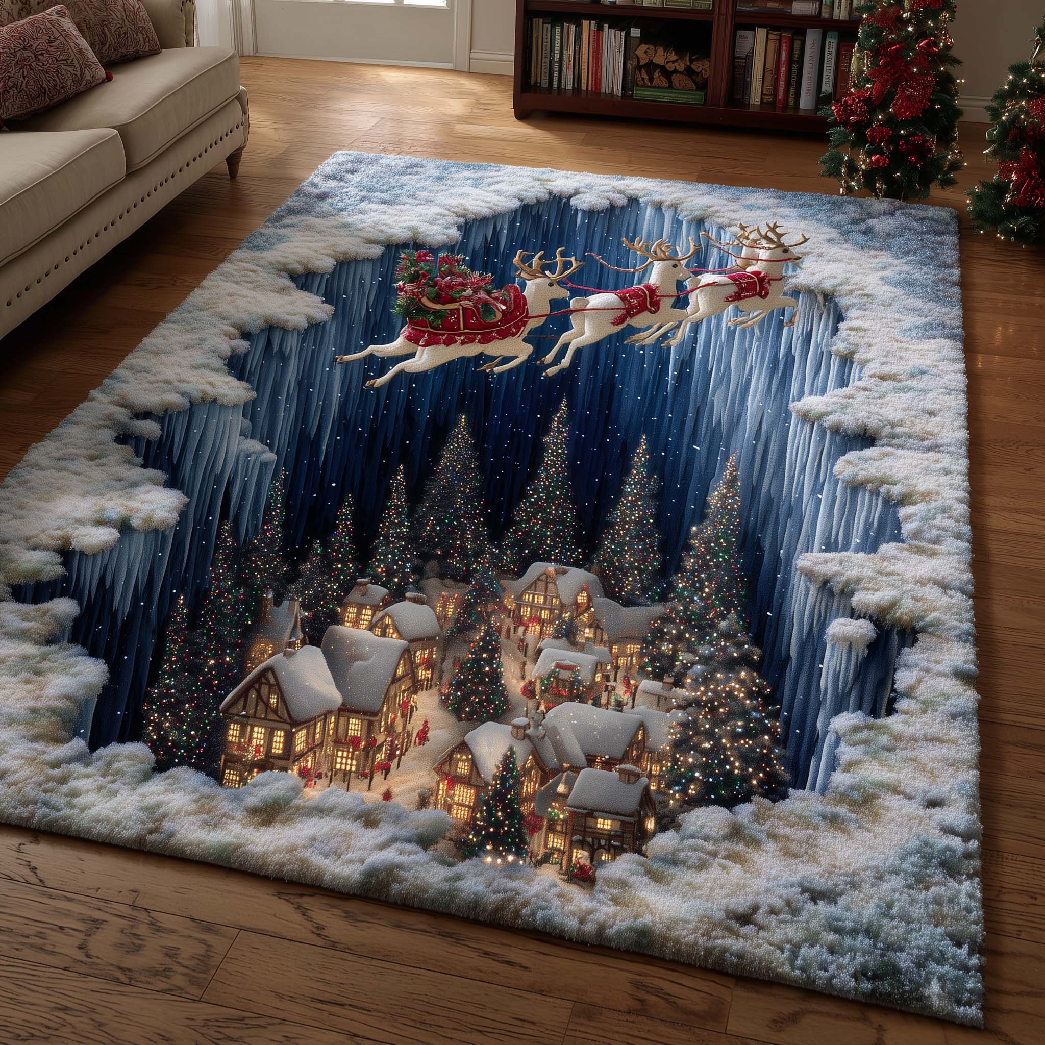 Snowy Village area rug in a living room