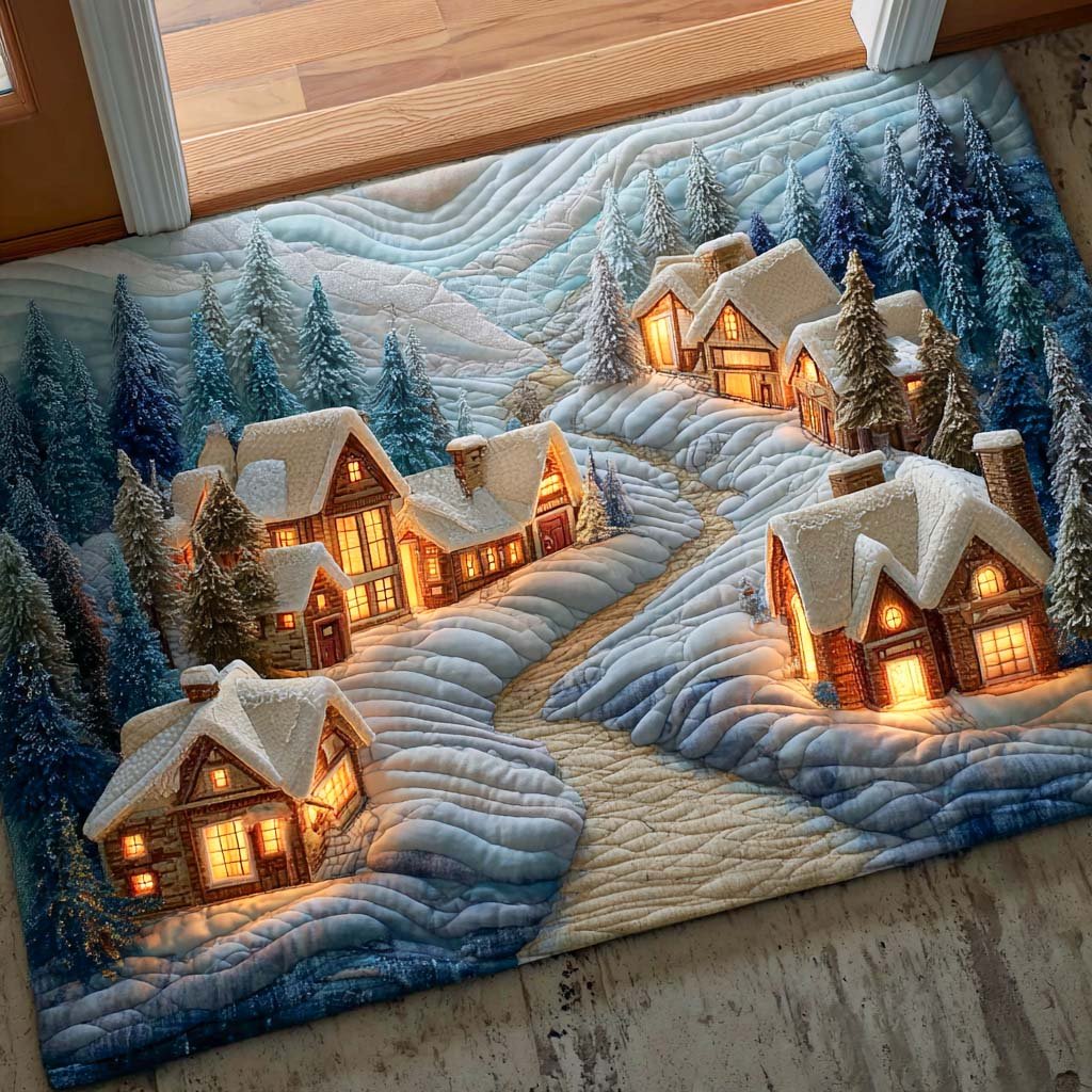 Snowy Village Doormat - Seasonal Holiday Design | Printed Welcome Doormat