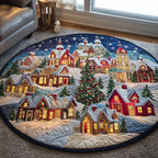 Snowy Village Round Mat Rug - washable non-slip printed rug