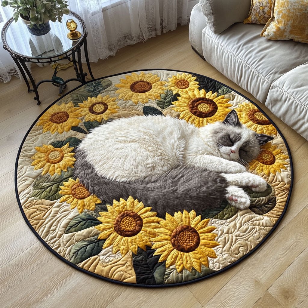 Snug Sunflowers Round Mat Rug - washable non-slip printed rug